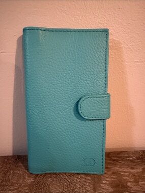 ESTALON Teal Turquoise Leather Checkbook Long Wallet Snap Close